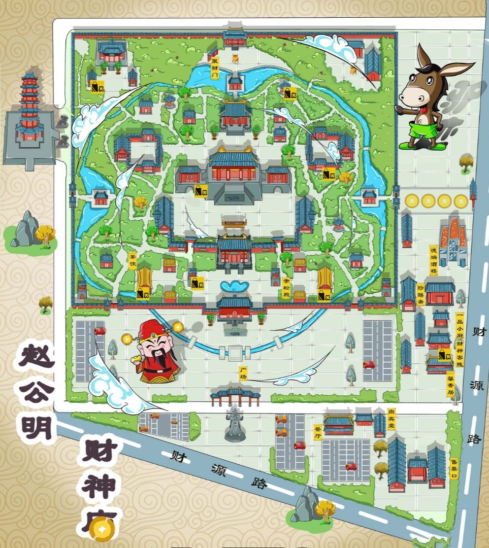 罗江寺庙类手绘地图